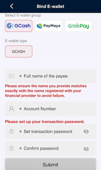 🌷Step 3: Fill in the payee's full name, account number, and transaction password.
