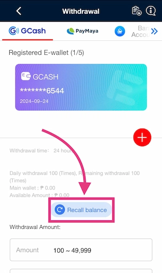 🌷Step 1: click on the "Recall balance" option.