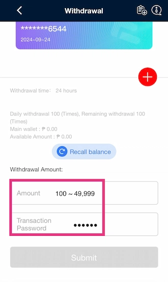 Create a KKJILI withdrawal order and submit a request